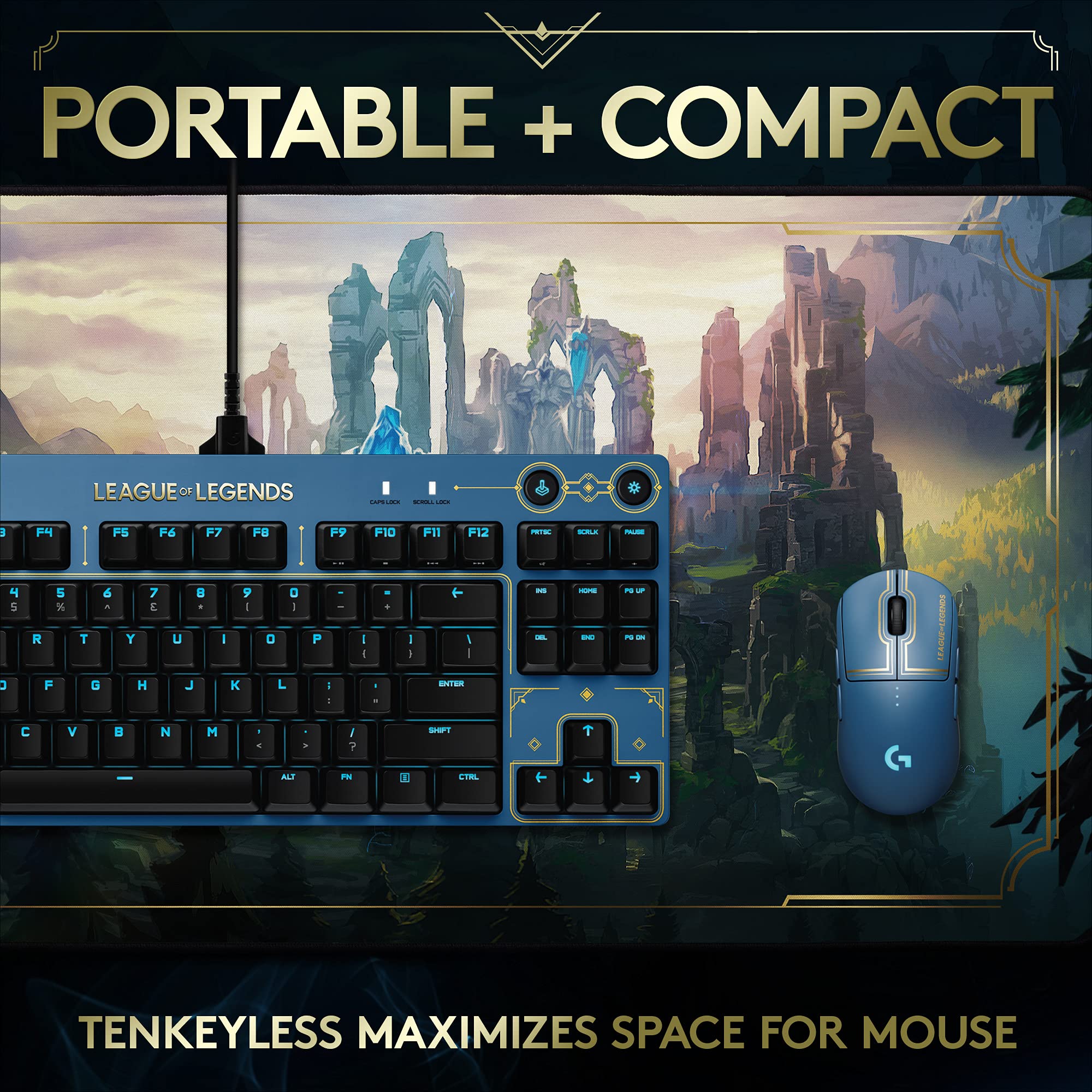 Logitech G PRO Mechanical Gaming Keyboard - Ultra-Portable Tenkeyless Design, Detachable USB Cable, LIGHTSYNC RGB Backlit Keys, Official League of Legends Edition