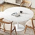 DKLGG White Marble Round, 42.1" Tulip Kitchen Dining 4-6 People with MDF Top & Pedestal Base, Mid-Century End Leisure Coffee Office Living Room Table