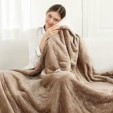 TRUSTWARMTH Heated Blanket Throw 50"x70", Electric Heated Throw, Beige | 6 Heat Settings, 4h Timer Auto Off, Flannel &amp; Sherpa Fleece, Machine Washable, Overheat Protection, Energy Saving, Sofa &amp; Bed