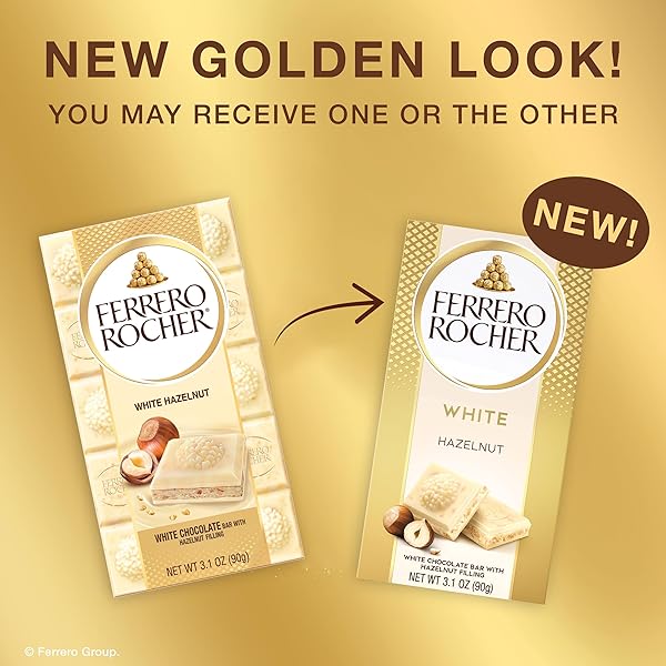 FERRERO ROCHER PREMIUM CHOCOLATE BAR, WHITE CHOCOLATE WITH HAZELNUT FILLING, PERFECT SELF TREAT, 3.1 OZ EACH