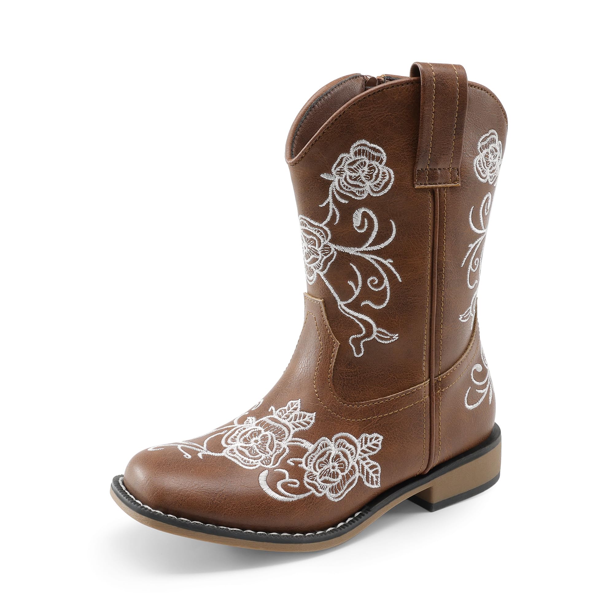 Photo 1 of *MAJOR DAMAGE*
DREAM PAIRS Girls Cowboy Boots Floral Embroidered Classic Western Cowgirl Boots Square Toe Mid Calf Side Zipper Horsing Party Toddler/Little/Big Kids,Size 1 Little Kid,Brown,SKMB26003K