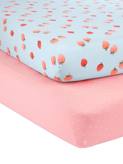 Simple Joys by Carter's Toddler Girl's Baby Girls' 2-Pack Cotton Crib Sheets Baby Costume, Strawberries/Dots, OSZ