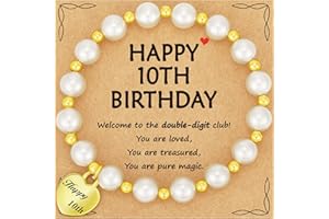 Jesvo Happy 5th 6th 7th 8th 9th 10th 11th 12th Birthday Bracelet Gifts for Girls, 14K Gold Heart Charms Pearl Jewelry for Her
