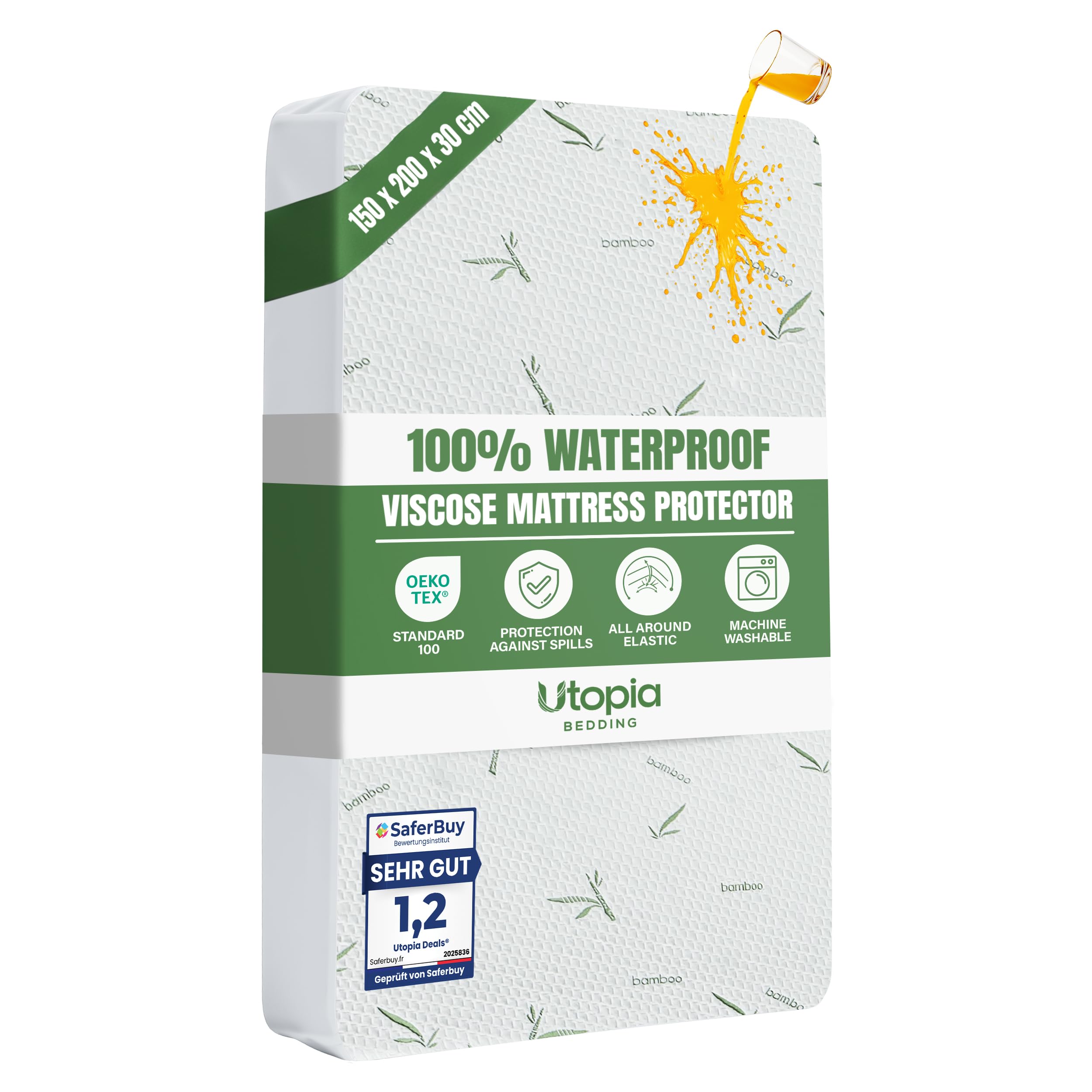 Utopia Bedding Waterproof Viscose Mattress Protector, King Bed Size 150 x 200 x 30 cm, Premium Viscose Mattress Cover, OEKO-Tex Certified, Breathable and Machine Washable