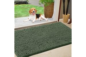 IM HOME Durable Chenille Absorbent Outdoor Doormat 24" x 36", Muddy Washable Door Mats for Dog Non Slip Indoor Doormat Front Inside Doormat for Entryway, Mud Dog Paws, Patio Olive