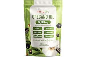 MERRY VITA Oil of Oregano with Black Seed Oil– 12,000mg Oregano Oil Capsules Organic, High Carvacrol – Aceite de Orégano Cápsulas, Immune Support Supplement – Non-GMO - 300 Softgels