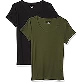 Amazon Essentials Women's Slim-Fit Cap-Sleeve Scoop Neck T-Shirt, Pack of 2