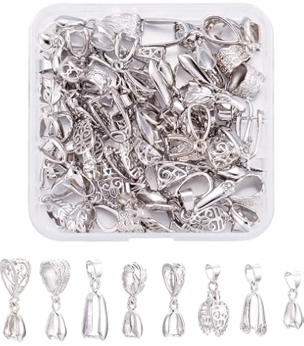 SUNNYCLUE - 240 Pezzi Di Ganci A Pizzico (pinch Bails) In Acciaio Inossidabile Per Gioielli Fai-da-te, 8.5mm, Colori Argento E Oro, Con Scatola Porta Oggetti