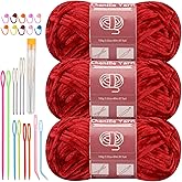 LUNARM 3 * 100g Chenille Velvet Yarn, Yarn for Crocheting Knitting with Big Eye Needles, Handcrafts Weaving Soft Chenille Yar