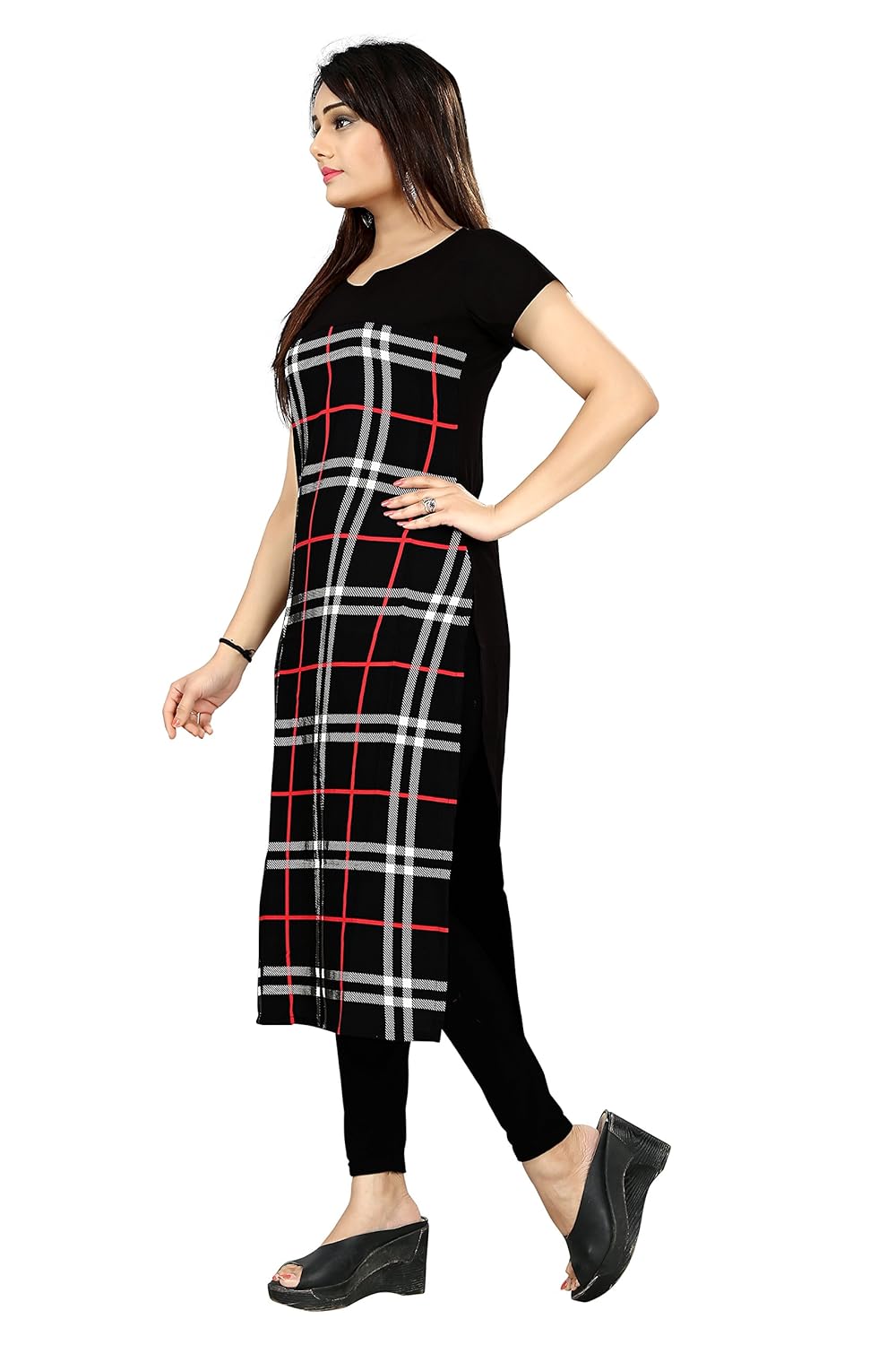 new ethnic 4 you women's crepe printed straight cut kurti