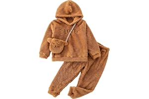 SOLY HUX Girl's Letter Embroidery Teddy Drop Shoulder Hoodie Sweatshirt & Pants Two Piece Outfit with Bag