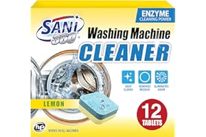 SANI 360° Washing Machine Cleaning tablets, 12 pack is Formulated with Enzyme, Deep Cleans and Deodorizes Front and Top Loading Washers use up to 1 year supply Lemon Scent