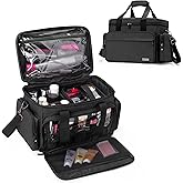 BAFASO Large Makeup Bag with 2 Removable Pouches and Detachable Dividers, Multifunctional Cosmetic Bag to Keep Makeup and Hair Supplies (Patent Pending), Black