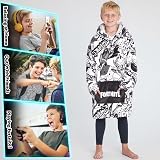 Fortnite Oversized Fleece Hoodie Blanket Kids Teens Poncho White Black view 2