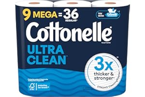 Cottonelle Ultra Clean Toilet Paper, 9 Mega Rolls = 36 Regular Rolls, Packaging May Vary