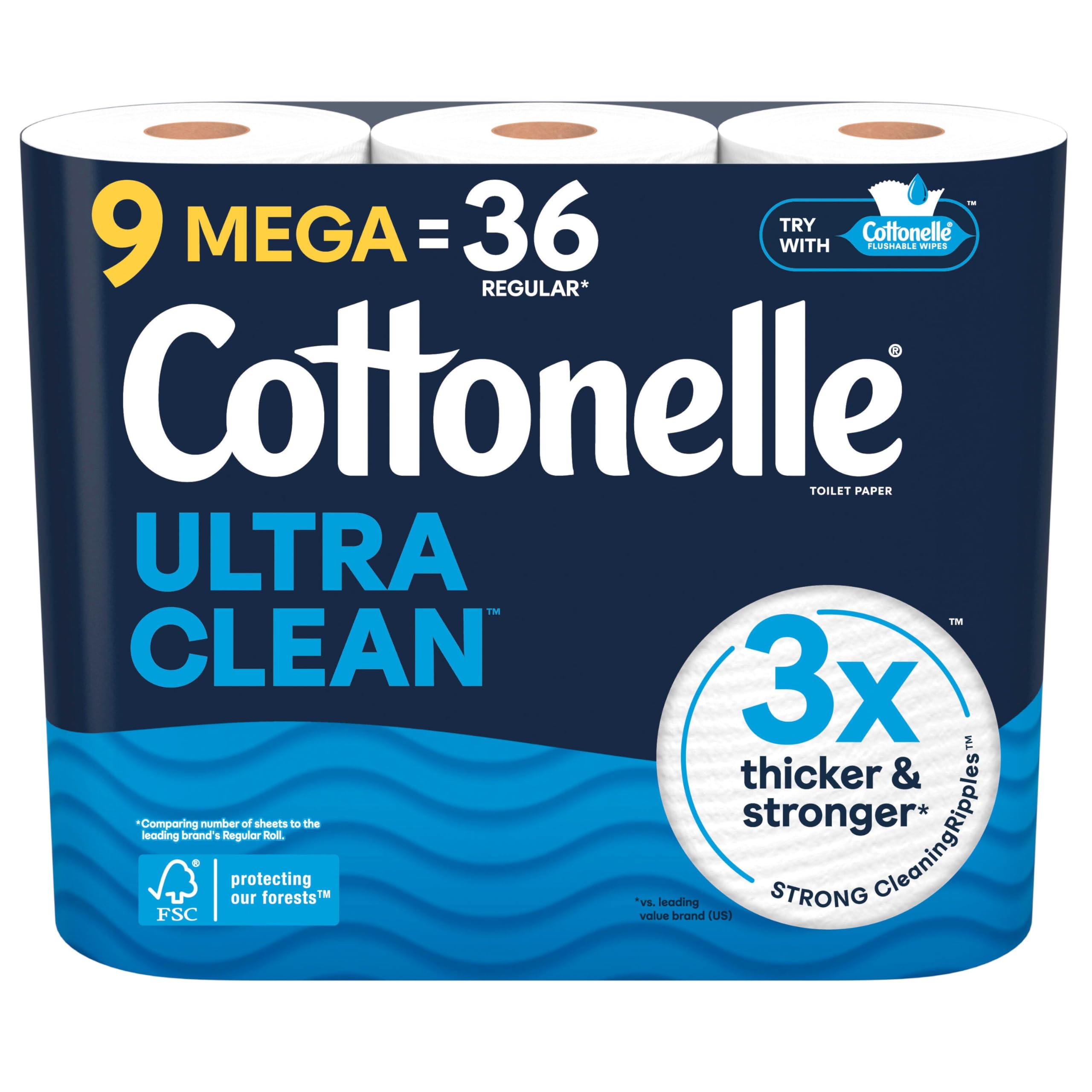 Photo 1 of Cottonelle Ultra Clean Toilet Paper, 9 Mega Rolls = 36 Regular Rolls, Packaging May Vary