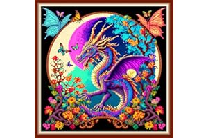 Dimensean Stamped Cross Stitch Kits Full Range of Embroidery Patterns Starter Kits for Beginners Adult or Kids DIY Cross Stitches Needlepoint Kits 11CT-Wolf Flower 17.7x17.7 inch