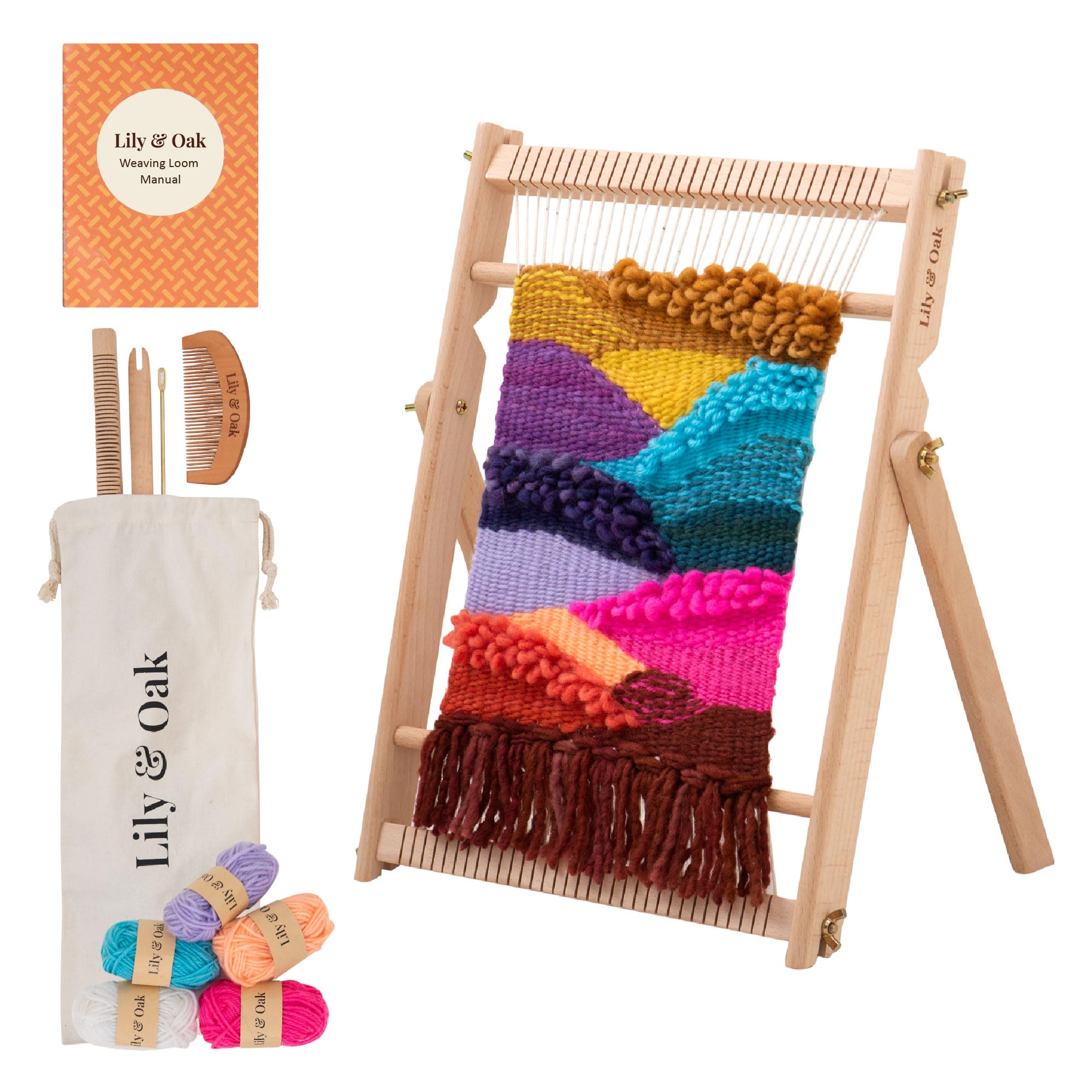 Photo 1 of **INCOMPLETE** SEE NOTES** Lily & Oak Weaving Loom for Adults & Kids - Weaving Loom Kit | Beginner-Friendly Table Loom & Lap Loom with Yarn, Tools & Instructions | Wooden Loom for Multicraft Projects (15.8 x 11.8 inches)
