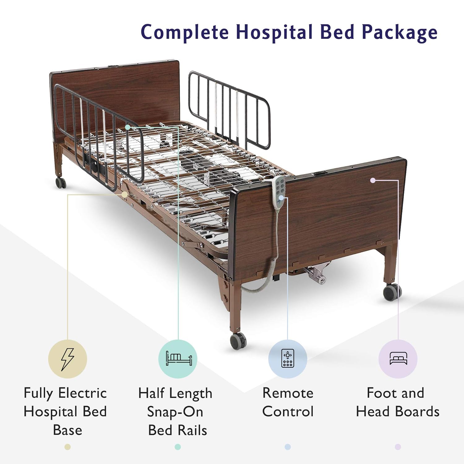 Full Electric Hospital Bed with Half Rails Included - for Home Care Use and Medical Facilities - Fully Adjustable, Easy Transport Casters, Remote - 80" x 36" - No Mattress: Industrial & Scientific