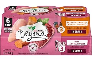 Beyond Natural Wet Dog Food, in Gravy Variety Pack 2 Flavours - 354 g Can (6 Pack)