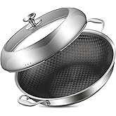 DELARLO Tri-Ply Stainless Steel Wok Pan With Lid 14 Inch Non stick,Woks & Stir-Fry Pans Nonstick 6QT Deep Frying Pan, Induction Saute Pan With Lid,Dishwasher and Oven Safe