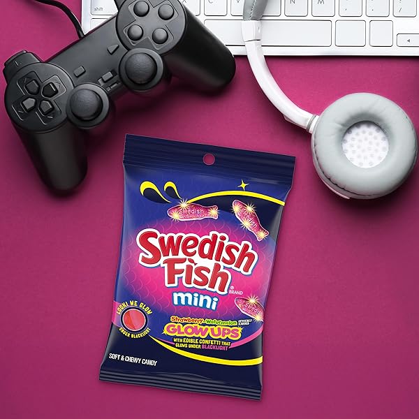 SWEDISH FISH MINI GLOW UPS STRAWBERRY-WATERMELON SOFT & CHEWY CANDY, 6.7 OZ