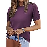 Zeagoo Womens Summer Short Sleeve Tops Crew Neck Lightweight Pullover Sweaters Loose Dressy Casual Blouse Basic Clothes