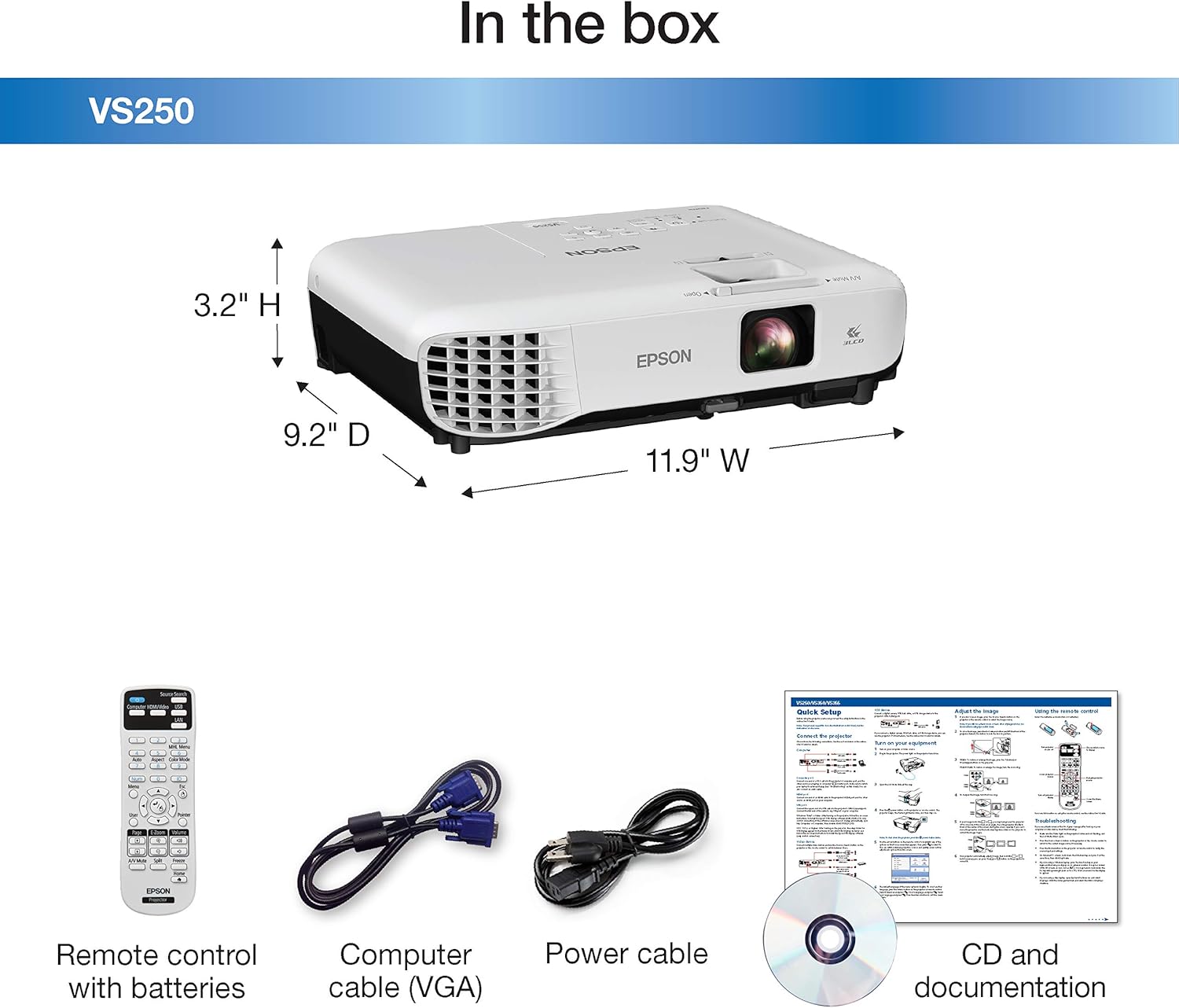 Epson VS250 SVGA 3,200 Lumens Color Brightness (Color Light Output) 3,200 Lumens White Brightness (White Light Output) HDMI 3LCD Projector: Electronics