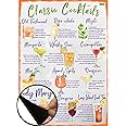 Classic Cocktails Recipes Magnetic Chart A4 Format - Kitchen Pub Wall and Fridge Decor Stylish Colourful Informative Magnet Milliliters and Ounces Measurement Units