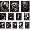 97 Decor Romantic Gothic Wall Decor - Skull Decor For Home, Vintage Gothic Decor For Bedroom, Goth Room Decor Aesthetic, Dark Raven Skull Wall Art, Gothic Pictures Skeleton Art Prints (8x10 Unframed)