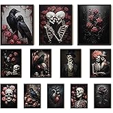 97 Decor Romantic Gothic Wall Art - Goth Wall Decor Aesthetic, Floral Gothic Decoration For Bedroom, Goth Wall Art Prints, Dark Raven Skull Poster, Moody Halloween Pictures for Home (8x10 Unframed)