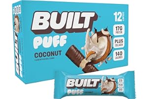 Built Bar, Puff Protein Bars, Coconut Puff, 17g Protein Snacks, On-The-Go Bars, Only 140 Calories, 6g Sugar, Collagen, Gluten Free, 12 Count