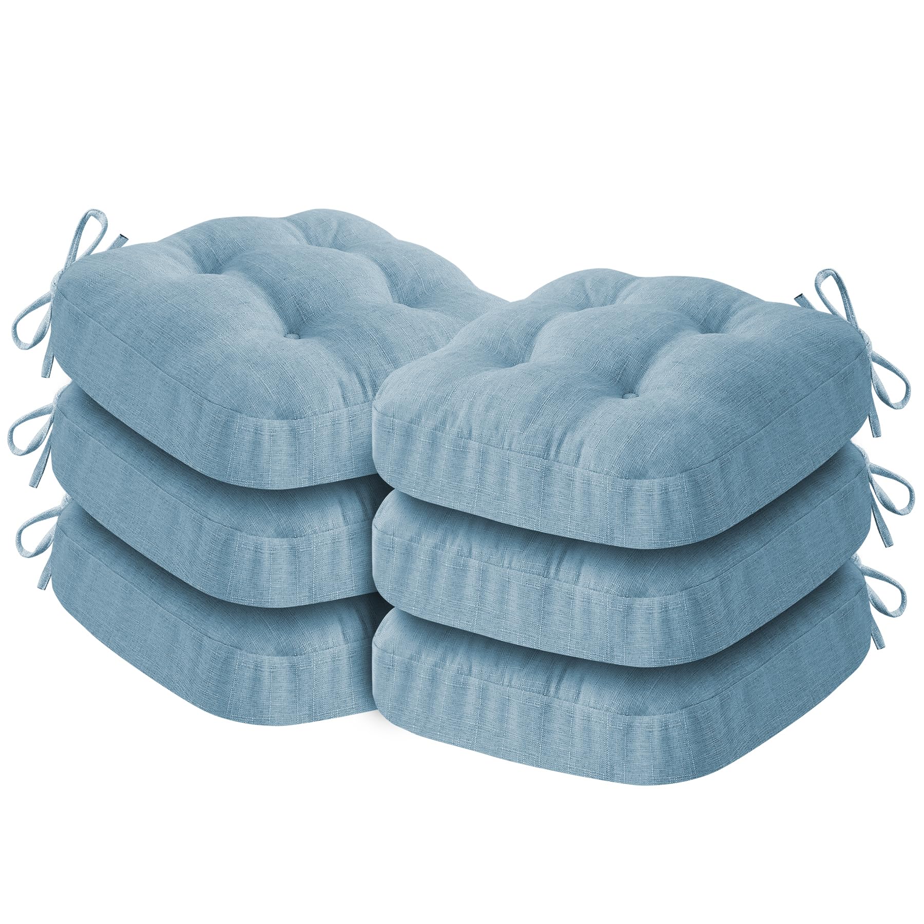 Photo 1 of IASEAHK Chair Cushions for Dining Chairs, Dining Chair Cushions, Tufted Indoor Chair Pads with Ties & Non Slip Backing, Seat Cushions for Kitchen Chairs 16.5” x 16.5” x 3.5”, Set of 6, Light Blue