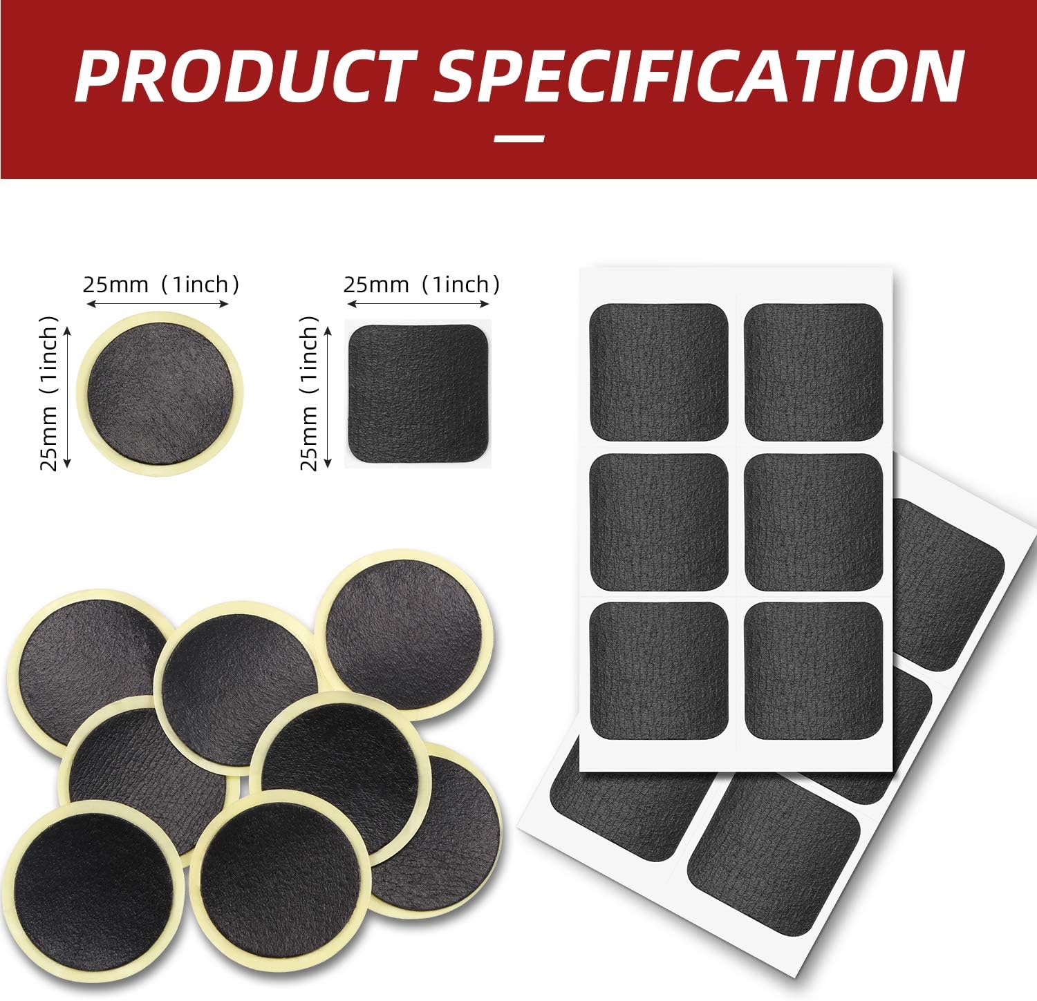 24 Pieces Bike Tire Puncture Patch Glueless Bike Repair Patch Round and Square Bicycle Tube