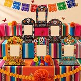 Dia De Los Muertos Decorations Picture Frames Day of the Dead Altar Ofrenda | Monarch Butterfly Marigold Garland Banner, 27 Pcs Dia De Los Muertos Altar Kit Skull Mexican Halloween Calaveras Wood Decor