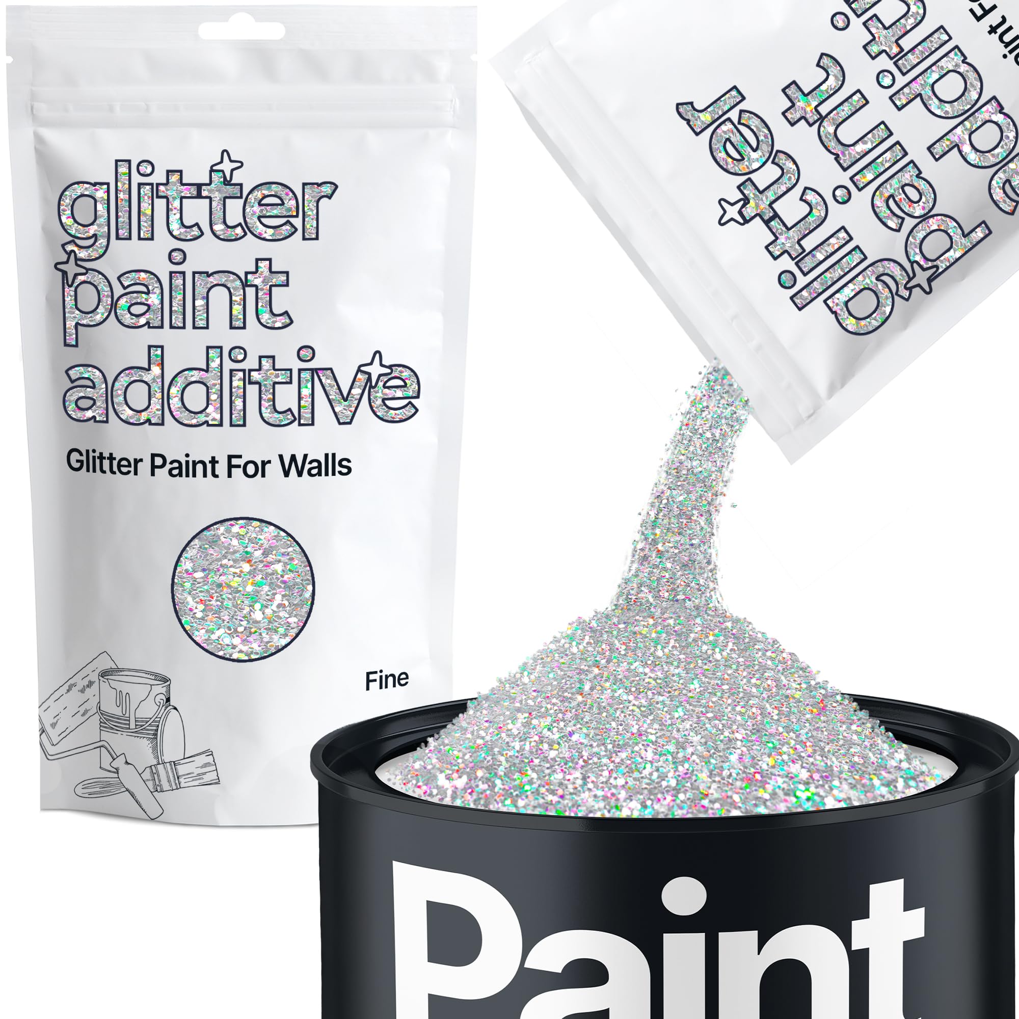 Hemway Silver Holographic Glitter Paint Additive Fine 100g for Adding Sparkle to Paints & Varnish | Paint Walls Sparkly Add to Emulsion, Acrylic or Lacquer Indoor