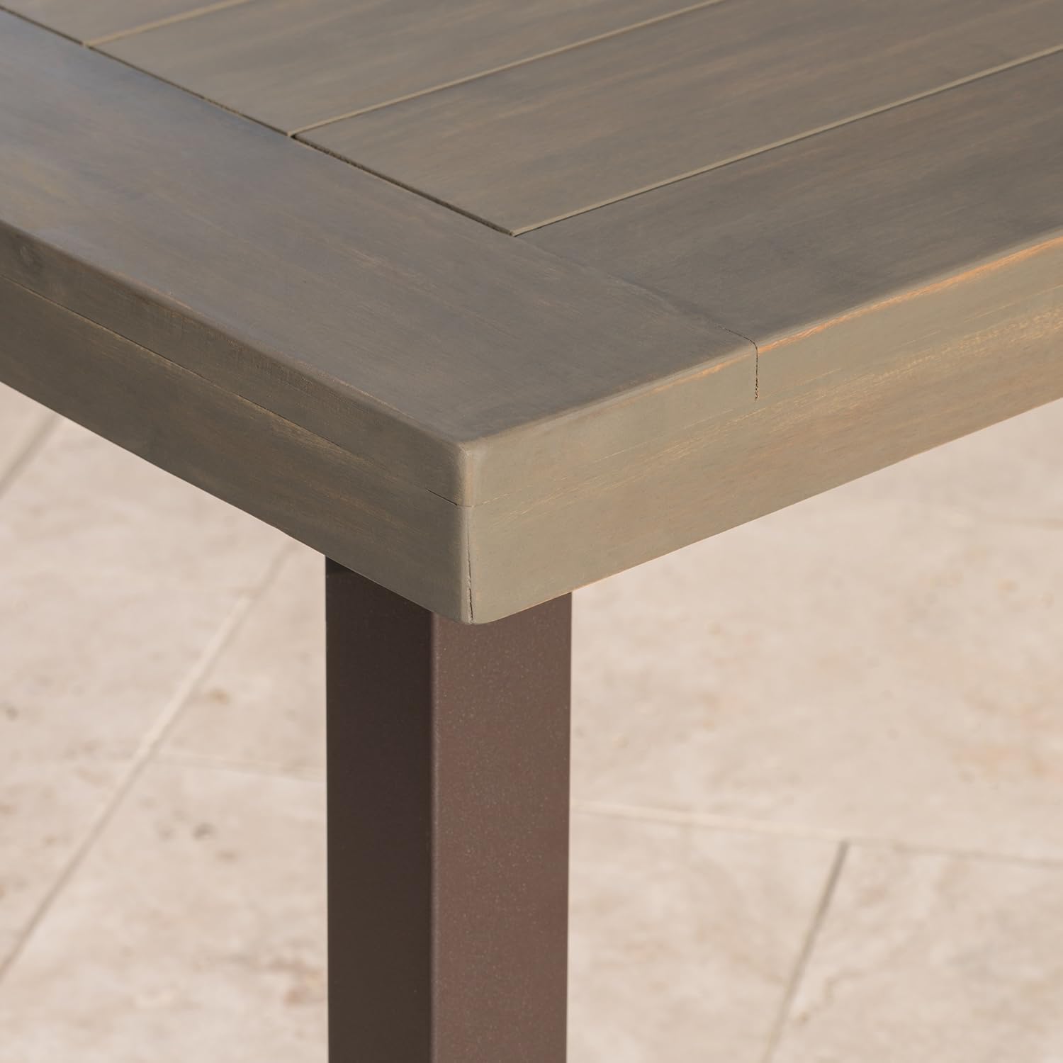 Christopher Knight Home Della Outdoor Acacia Wood Dining Table with Metal Legs, Grey Finish / Rustic Metal : Garden & Outdoor