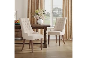 COLAMY Dining Chairs Set of 2 with Tufted Button, Upholstered Dining Room Chair with Wood Legs, Wingback Kitchen Chairs for Dining Room/Restaurant/Cafe, Beige