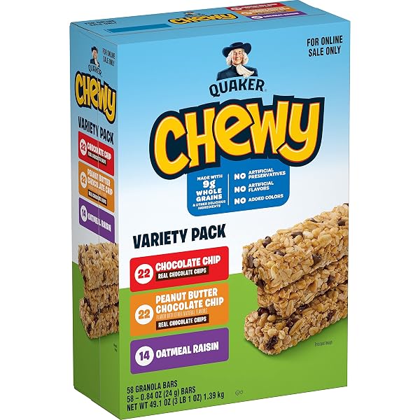 QUAKER CHEWY GRANOLA BARS, 3 FLAVOR VARIETY PACK,58 COUNT (PACK OF 1)