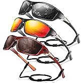 Foliful 3 Pack Polarized Sports Sunglasses for Men, Mens Sunglasses Wrap Around UV Protection for Cycling Fishing Driving
