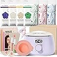 KOTAMU Waxing Kit for Women & Men, Wax Warmer for Hair Removal, Digital Wax Kit with SiliconePot，Ideal for Face Eyebrow Arm Legs Armpit &Sensitive Skin, Purple Waxing Machine With 44 Accessories
