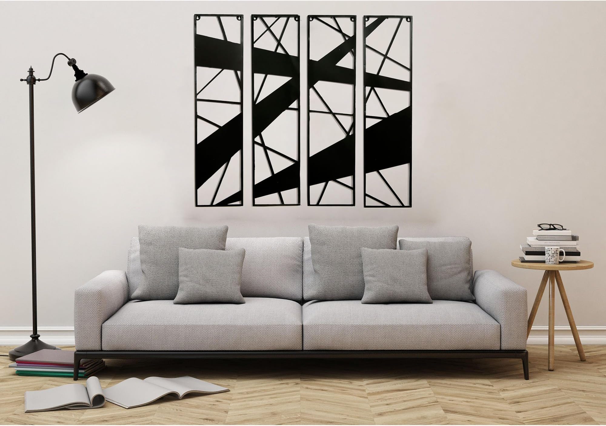 Decorlives Set of 4 Abstract Design Black Color Metal Wall Sculpture Art Wall Hanging Décor