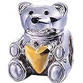 BOLENVI Gold Heart Teddy Bear 925 Sterling Silver Pendant Charm Bead For Pandora & Similar Charm Bracelets or Necklaces