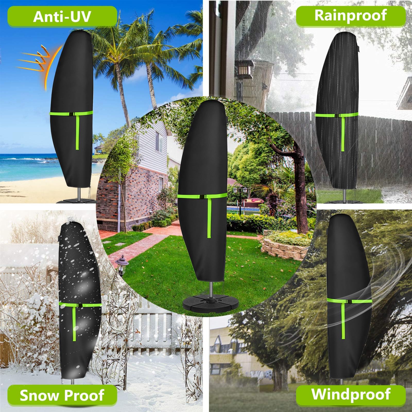 GEMITTO Sonnenschirm Schutzhülle mit Stab, Ampelschirm Schutzhülle Wasserdicht 280x30x81/46cm Outdoor Sonnenschirm Abdeckung für 2 bis 4m Schirme, 420D Wetterfest Sonnenschutz Winddicht Schirmhülle 7