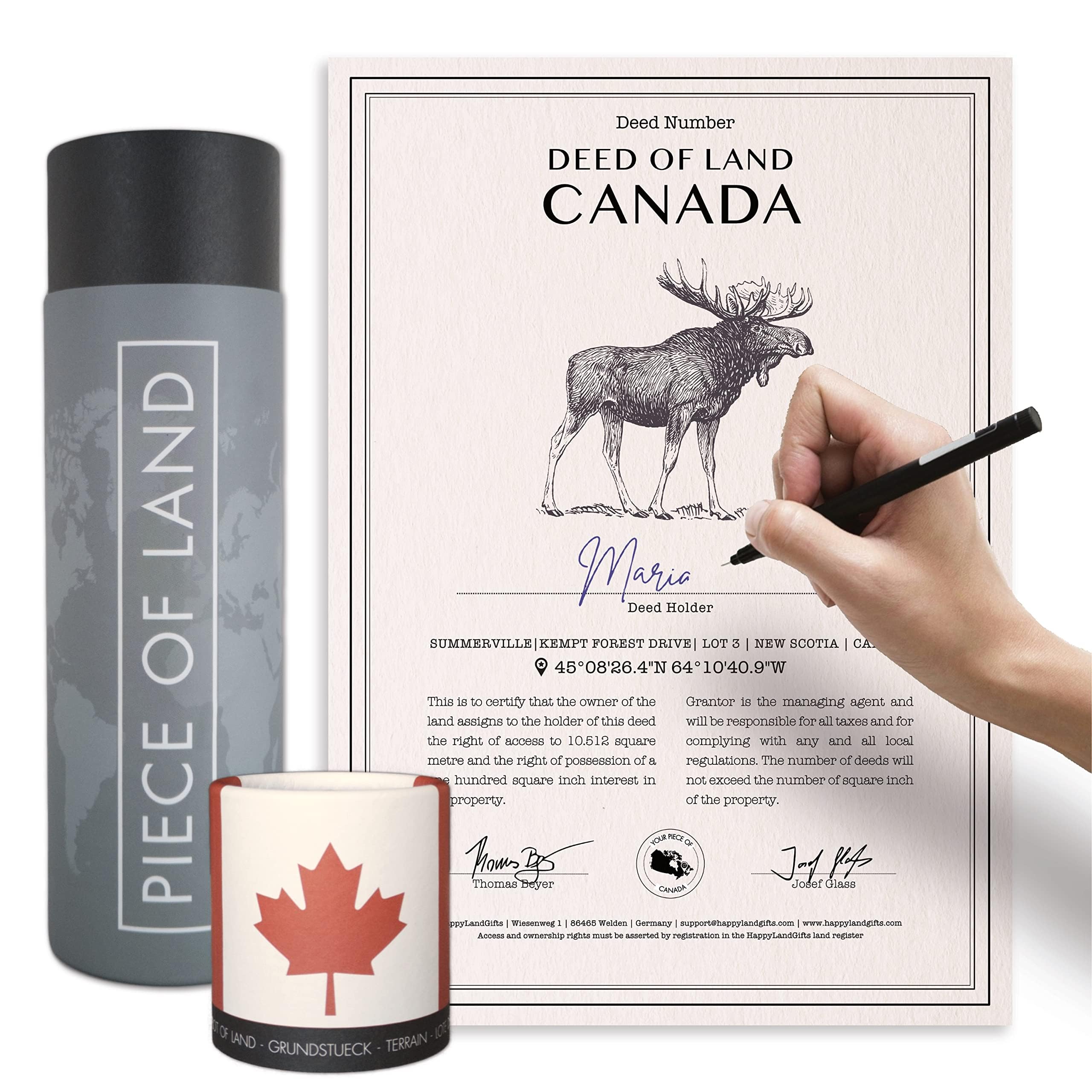 happylandgifts® Real Piece of Land - CANADA | Unusual Gift for Family and Friends | Personalized Canadian Land Owner's Certificate |Canada Gifts |Toronto | Montreal