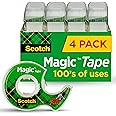 Scotch Magic Tape, Invisible, Home Office Supplies and Back to School Supplies for College and Classrooms, 4 Rolls with 4 Dispensers