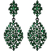 Flyonce Women's Austrian Crystal Party Hollow-out Teardrop Pierced Dangle Earrings for Wedding Feast