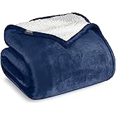 Bare Home Sherpa Fleece Blanket - Twin/Twin Extra Long - Blanket for Bed, Sofa, and Couch - Warm & Lightweight - Fluffy & Soft - Reversible (Twin/Twin XL, Dark Blue)