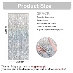 2 Pack 3.2 ft x 9.8 ft bling Silvery Tinsel Curtain
