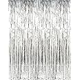 GOER 3.2 ft x 9.8 ft Metallic Tinsel Foil Fringe Curtains for Party Photo Backdrop Wedding Decor (Silver,1 Pack)